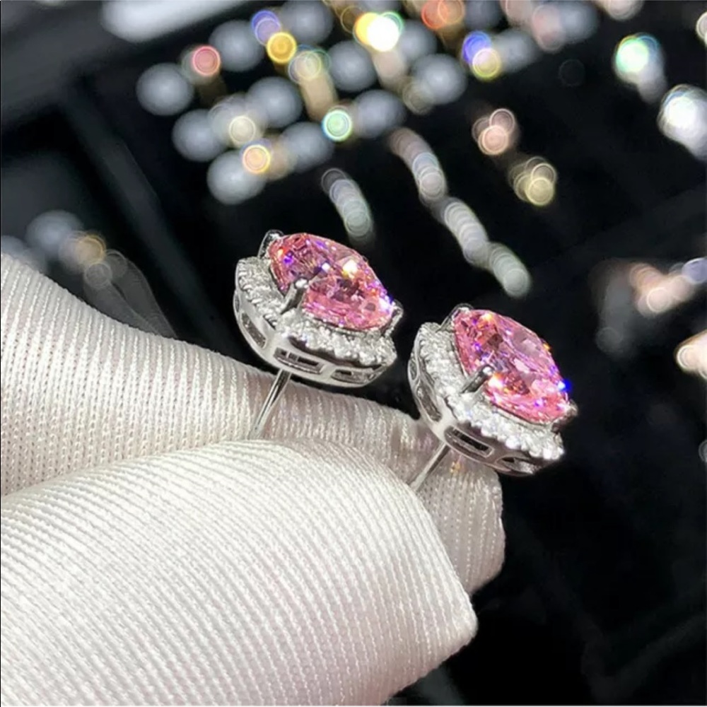 Pink Sapphire Silver Stud Earrings - Picture 2 of 5